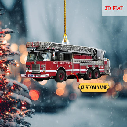 Personalized Fire Truck Christmas Ornament, Trucker Christmas Light Ornament, Custom Firefighter On Duty Ornament, Firefighter Gear Keepsake