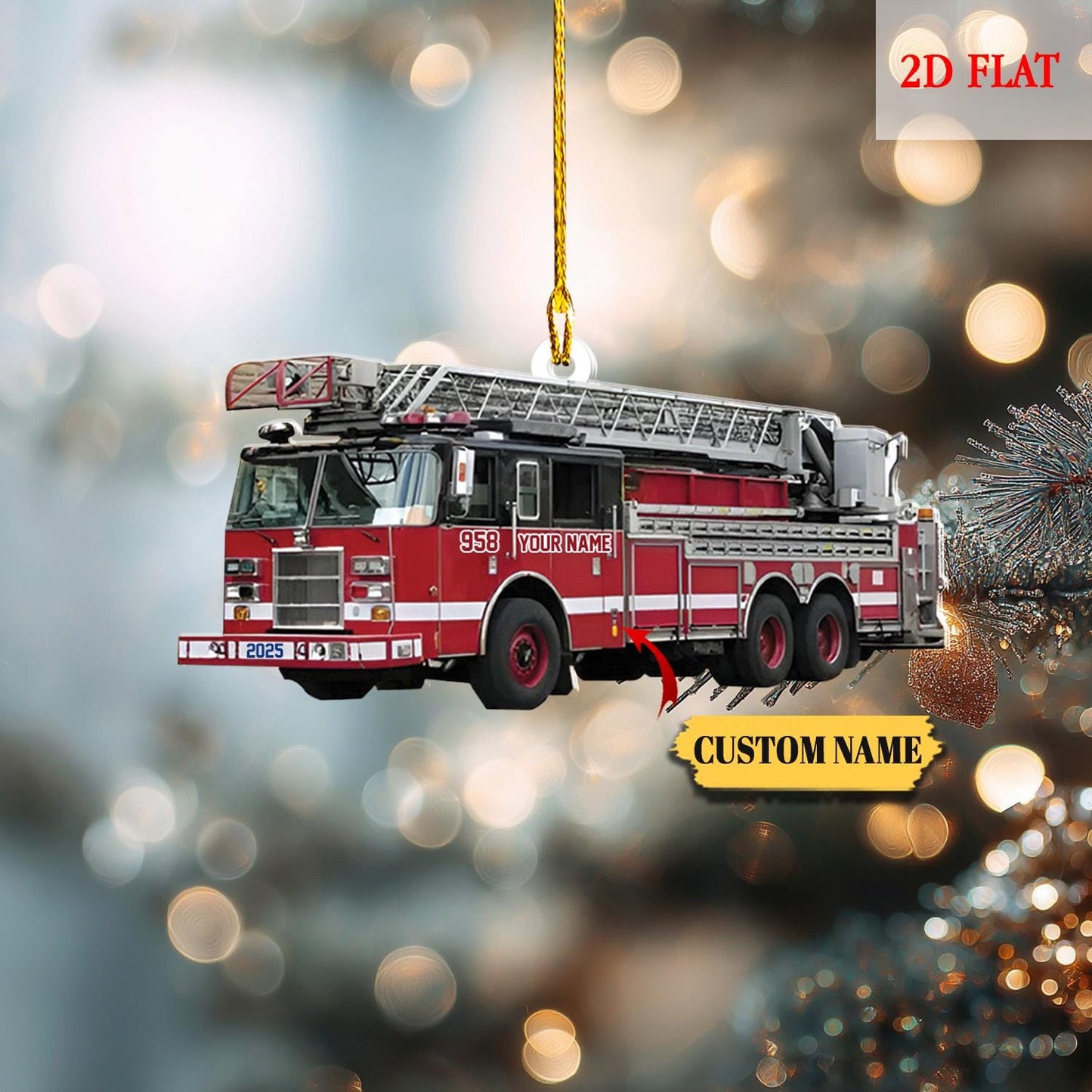 Personalized Fire Truck Christmas Ornament, Trucker Christmas Light Ornament, Custom Firefighter On Duty Ornament, Firefighter Gear Keepsake