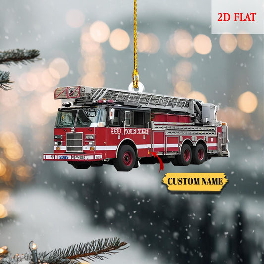 Personalized Fire Truck Christmas Ornament, Trucker Christmas Light Ornament, Custom Firefighter On Duty Ornament, Firefighter Gear Keepsake