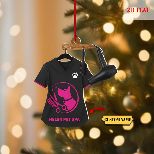 Custom Image And Text Pet Groomer Uniform Christmas 2D Flat Ornament, Pet Groomer Christmas Ornament, Uniform Groomer Gift, Dog Groomer Gift