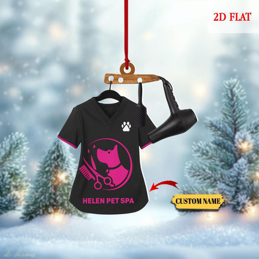 Custom Image And Text Pet Groomer Uniform Christmas 2D Flat Ornament, Pet Groomer Christmas Ornament, Uniform Groomer Gift, Dog Groomer Gift