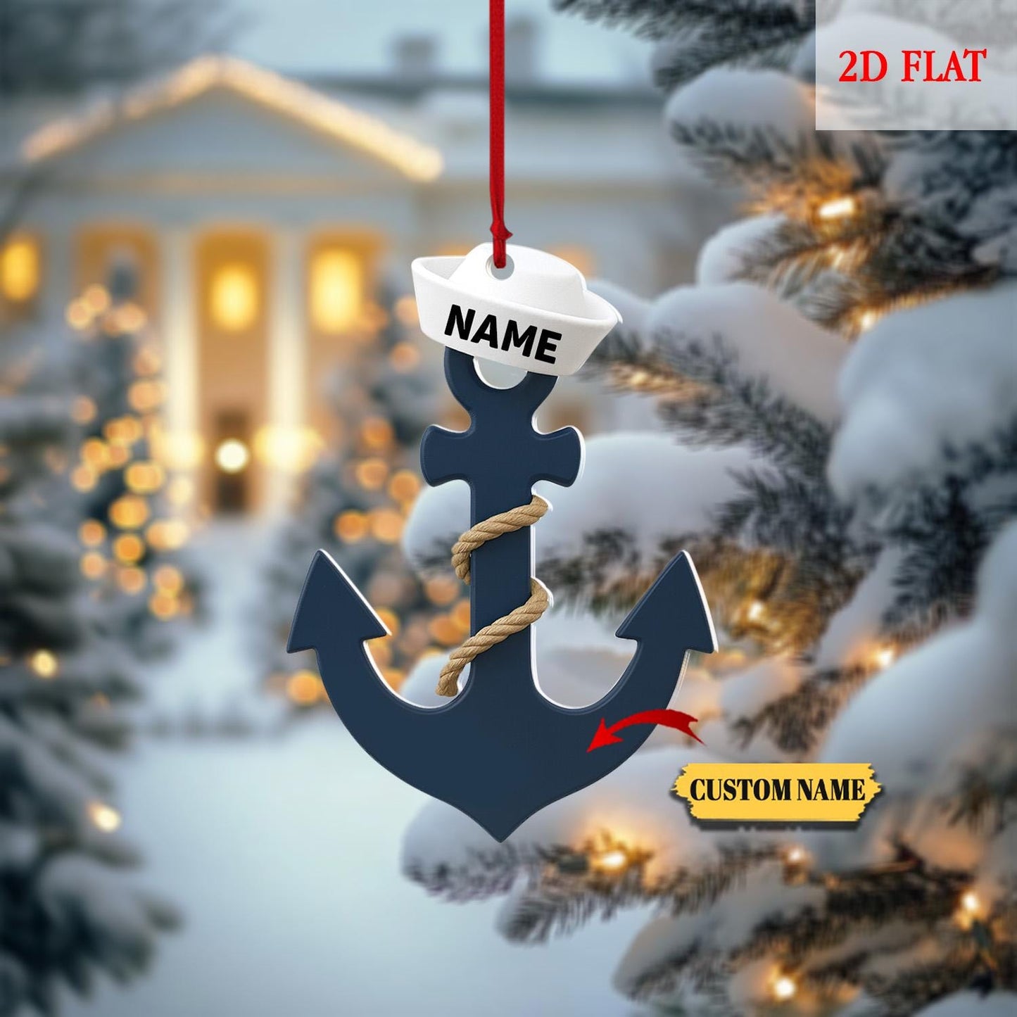 Personalized Sailor Anchor Ornament, Custom Acrylic Sailboat Ornament, Sailboat Lover Gift, Nautical Ornament, Sailor Gift Keepsake