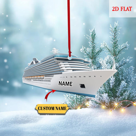 Custom Name Speed Boat Christmas 2D Flat Ornament, Speedboat Christmas Ornament, Cruising Travel Ornament Gift, Travel Christmas Ornament