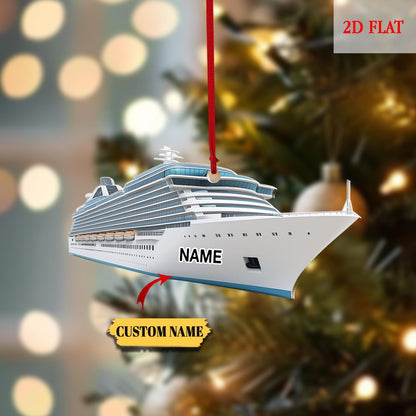 Custom Name Speed Boat Christmas 2D Flat Ornament, Speedboat Christmas Ornament, Cruising Travel Ornament Gift, Travel Christmas Ornament