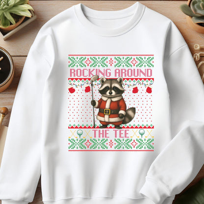Rockin' Around the Christmas Tree Shirt Santa Claus Golfing Golf Ugly Sweater Funny Raccoon Shirt Funny Secret Santa Gift Ideas