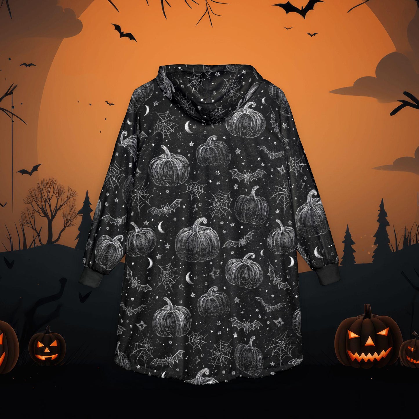 Spooky Mama Halloween Bat Hooded Blanket - Cozy Fall Gift for Mom, Witchy Mama Wearable Snuggle Hoodie, Pumpkin Ghost Apparel, Boo Crew