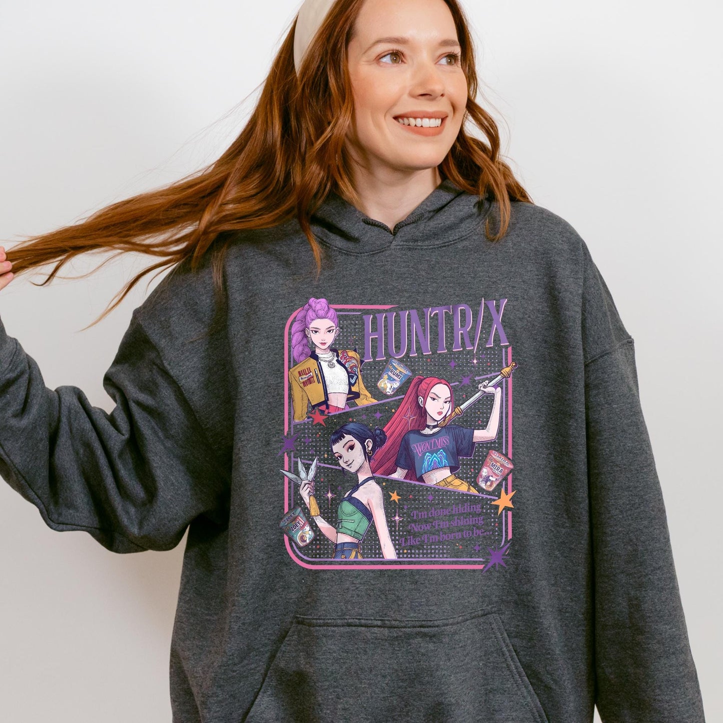 Huntrix Demon Hunters Sweatshirt, Huntrix Girls Shirt, Mira Rumi Zoey Shirt, Demon Hunter Merch, Kpop Fan Gift, Demon Hunter Band Hoodie