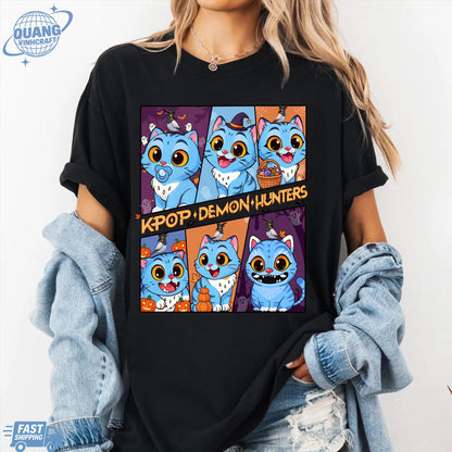 Kpop Demon Hunters Tiger Halloween Shirt, Merch Kpop Shirt, Hunters Tiger fan, Derpy Tiger And Bird Demon Hunter Tiger Tee,Cute Horror Tiger