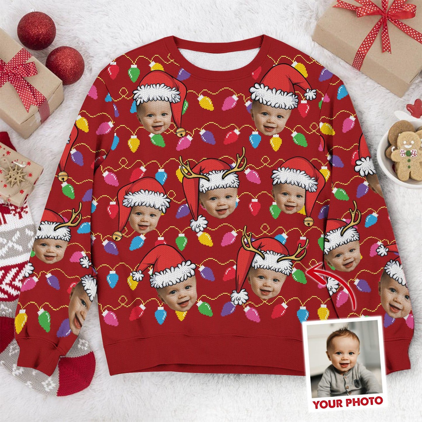 Personalized Photo Face Christmas Ugly Sweatshirt, Custom Family Xmas Gift, Funny Holiday Gift, Christmas Gift for Family