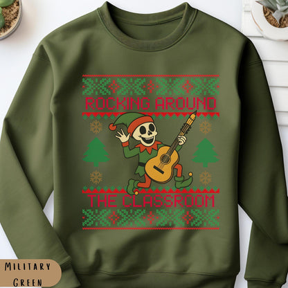 Rockin' around the Christmas Tree Shirt Ugly Christmas Sweater For Teacher Dancing Skeleton Sweatshirt Funny Christmas Sweater