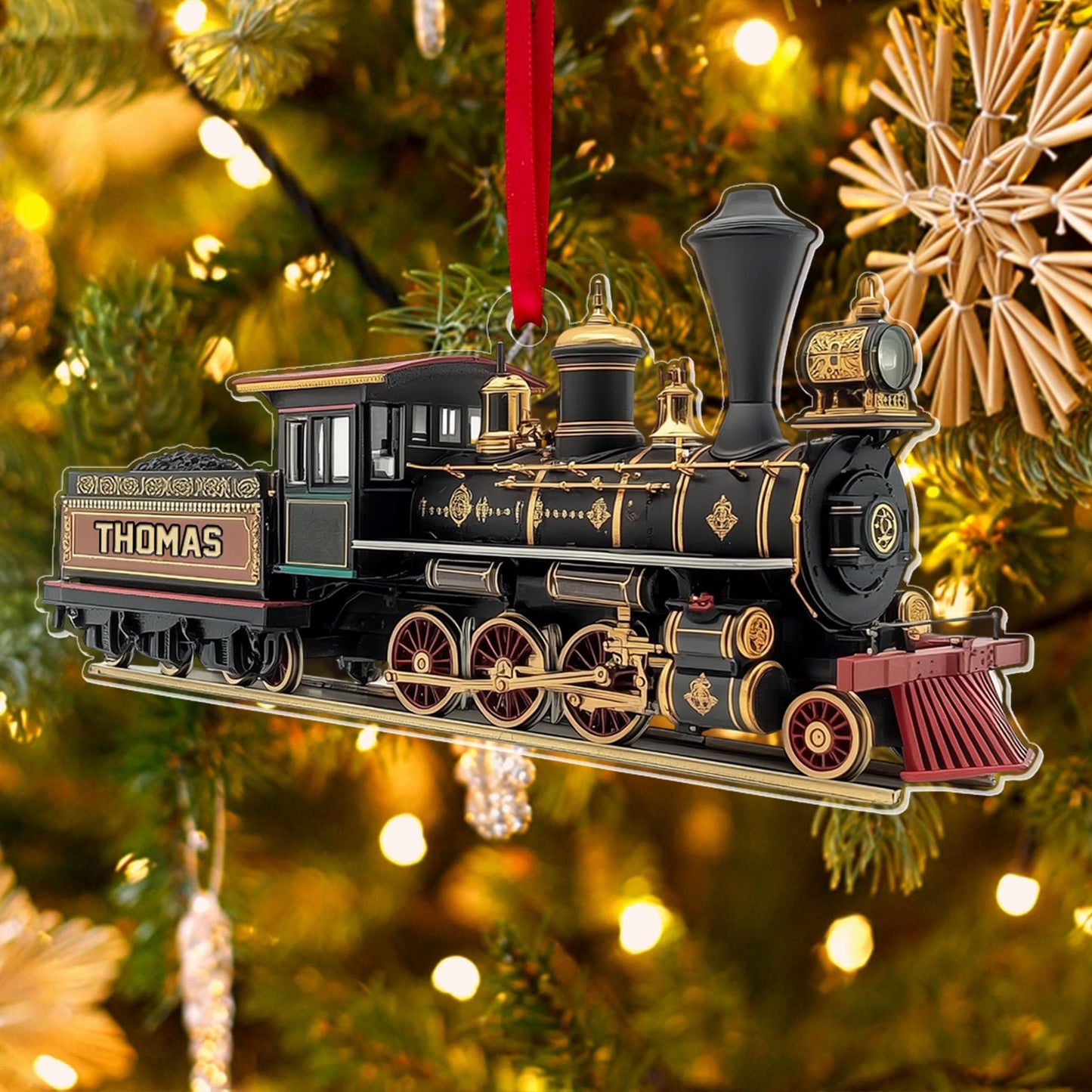 Custom Name Train 2D Flat Ornament,  Personalized Locomotive Christmas Ornament, Railway Ornament, Train Holiday Ornament, Railroader Gift