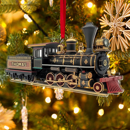 Custom Name Train 2D Flat Ornament,  Personalized Locomotive Christmas Ornament, Railway Ornament, Train Holiday Ornament, Railroader Gift