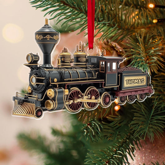 Personalized Train 2D Flat Ornament, Custom Name Locomotive Christmas Ornament, Railway Ornament, Train Holiday Ornament, Railroader Gift