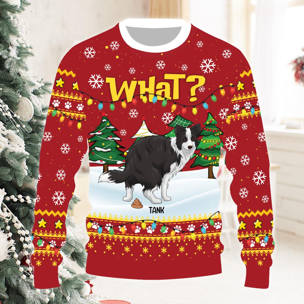 Personalized Funny Pooping Dog Christmas Ugly Sweatshirt, Gift for Dog Lovers, Holiday Sweatshirt, Christmas Gift, Funny Xmas Gift