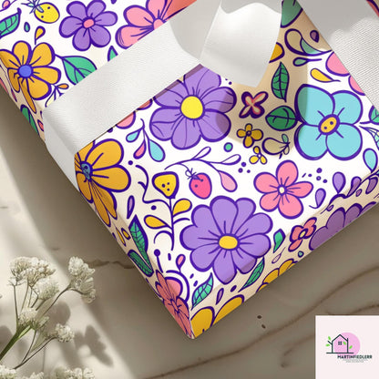 Pastel Cartoon Floral Wrapping Paper: Recycled Smooth Paper