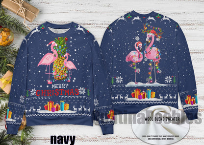 Flamingo Christmas Tree Pineapple Ugly Christmas Sweater, Santa Reindeer Flamingo Christmas Sweater, Xmas Sweater, Gift For Men Women