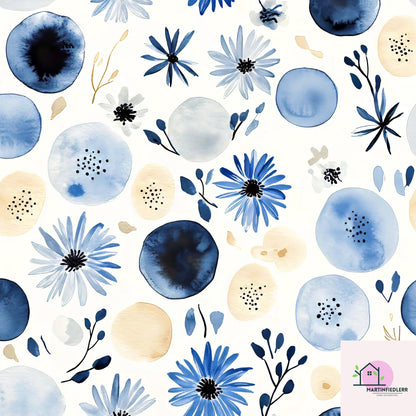 Blue Blossom Watercolor Wrapping Paper: Modern Floral Recycled Paper