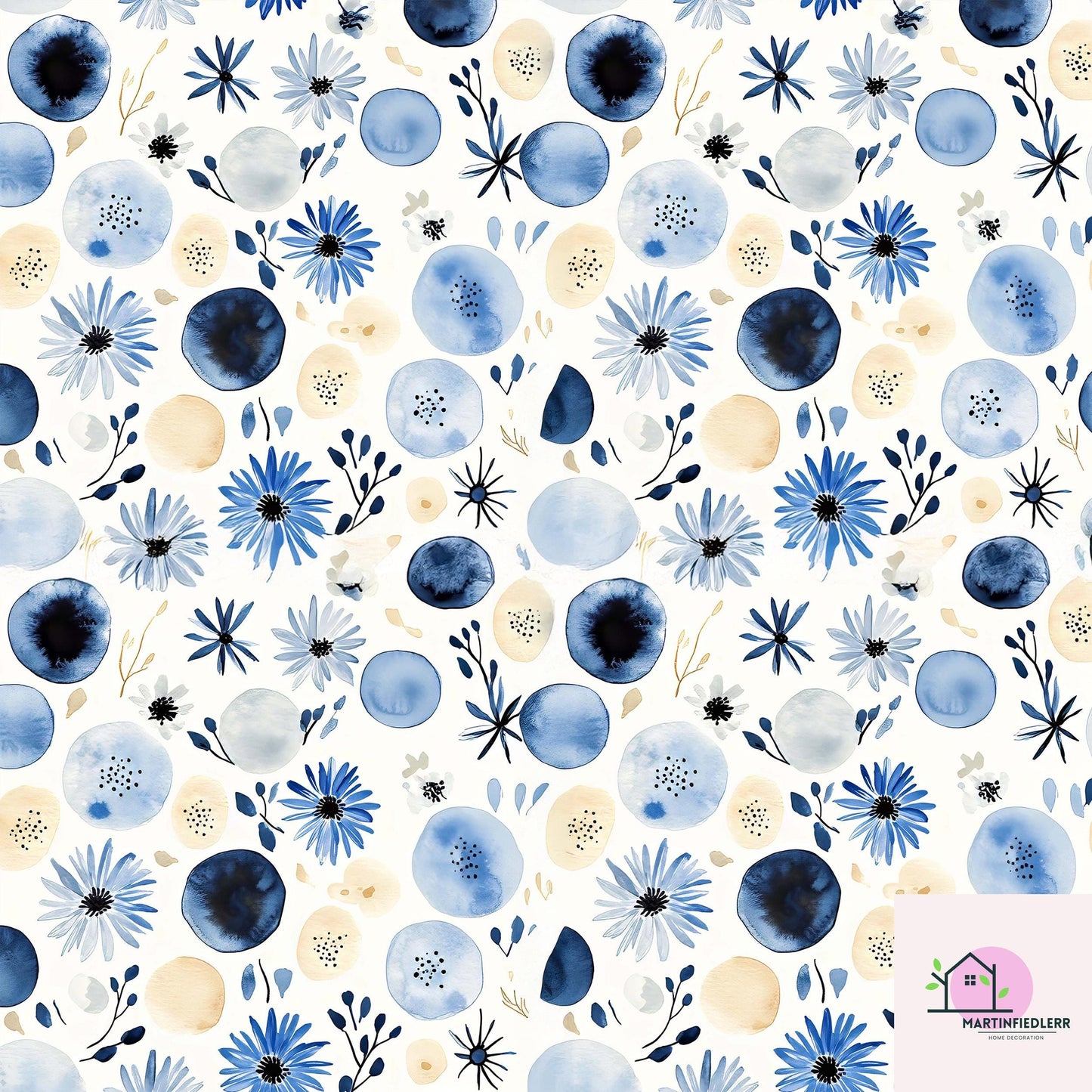 Blue Blossom Watercolor Wrapping Paper: Modern Floral Recycled Paper