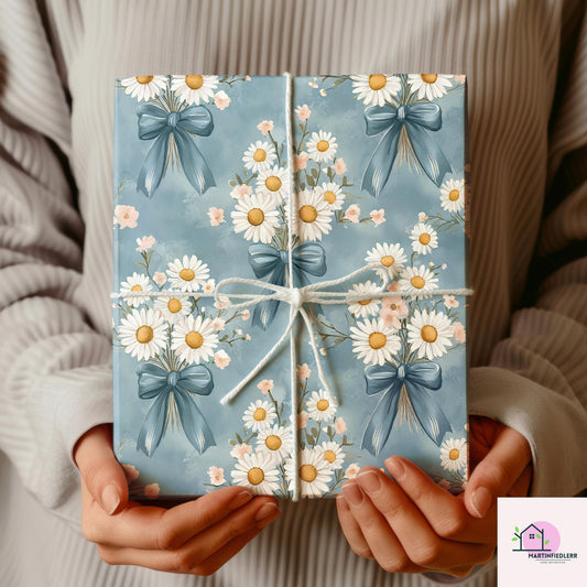 Vintage Daisy Wrapping Paper: Rustic Floral Biodegradable Cotton