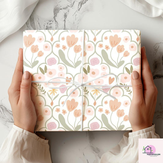 Blush Floral Wrapping Paper: Minimal Pastel Style, Plant-Based