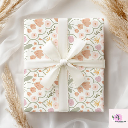 Blush Floral Wrapping Paper: Minimal Pastel Style, Plant-Based