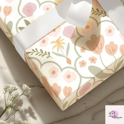 Blush Floral Wrapping Paper: Minimal Pastel Style, Plant-Based