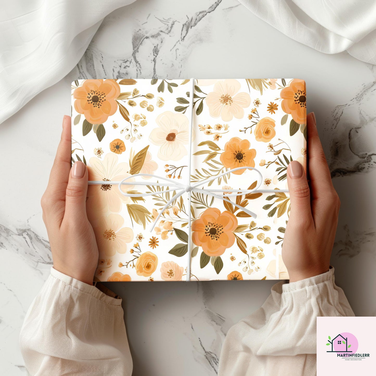Rustic Floral Wrapping Paper: Compostable Mulberry Paper for Autumn Weddings