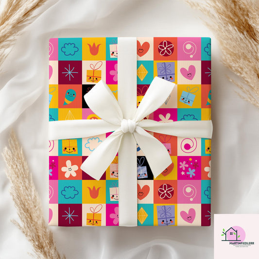 Retro Geometric Wrapping Paper: Recycled Art Paper, Bright Pop Style