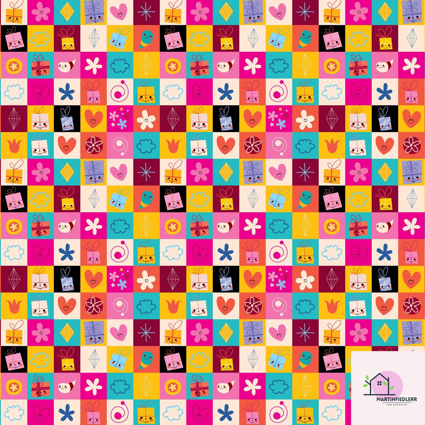 Retro Geometric Wrapping Paper: Recycled Art Paper, Bright Pop Style