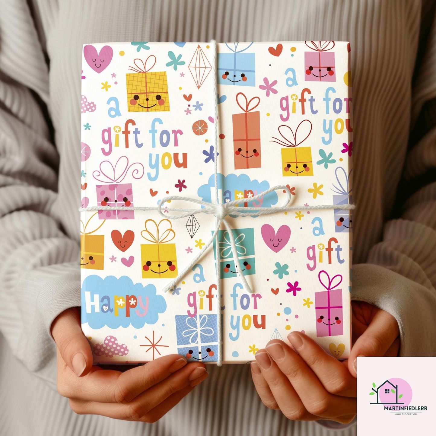 Recycled Cartoon Present Gift Wrapping Paper: Kids Birthday Party