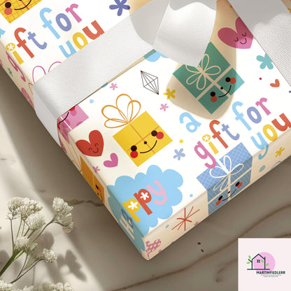 Recycled Cartoon Present Gift Wrapping Paper: Kids Birthday Party