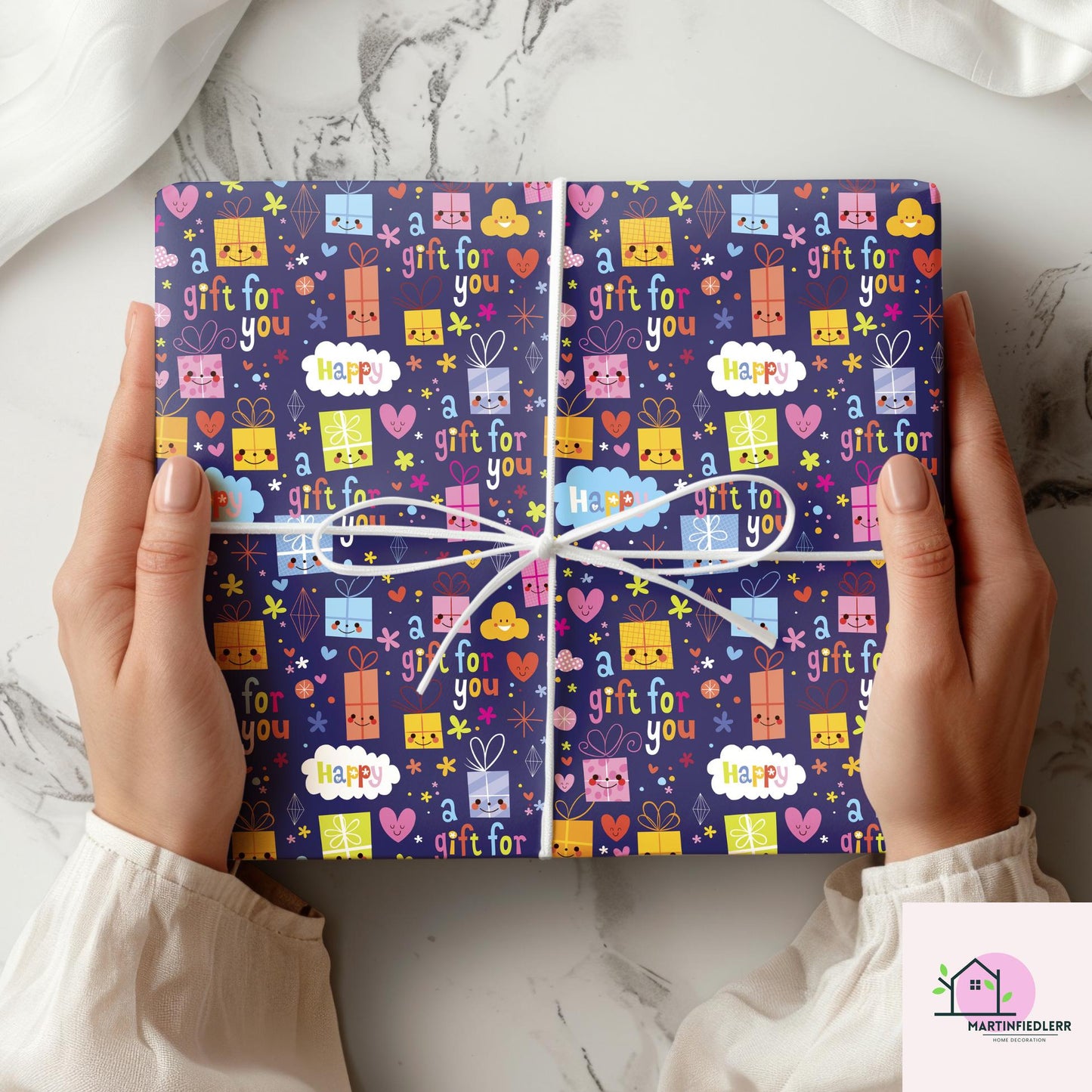 Recycled Matte Gift Wrapping Paper: Fun Cartoon Presents, Kids Birthday