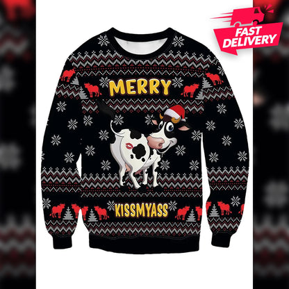 Funny Cow Christmas Sweatshirt, Jesus Birthday Christmas Ugly Shirt, Family Matching Outfit, Friends Party, Hoodie Christmas Gifts For Dad