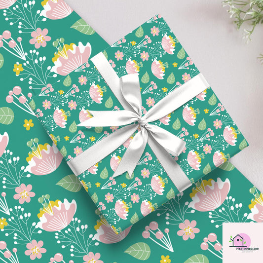 Floral Pastel Garden Wrapping Paper: Plant-Based Fiber, Eco-Friendly