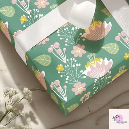 Floral Pastel Garden Wrapping Paper: Plant-Based Fiber, Eco-Friendly