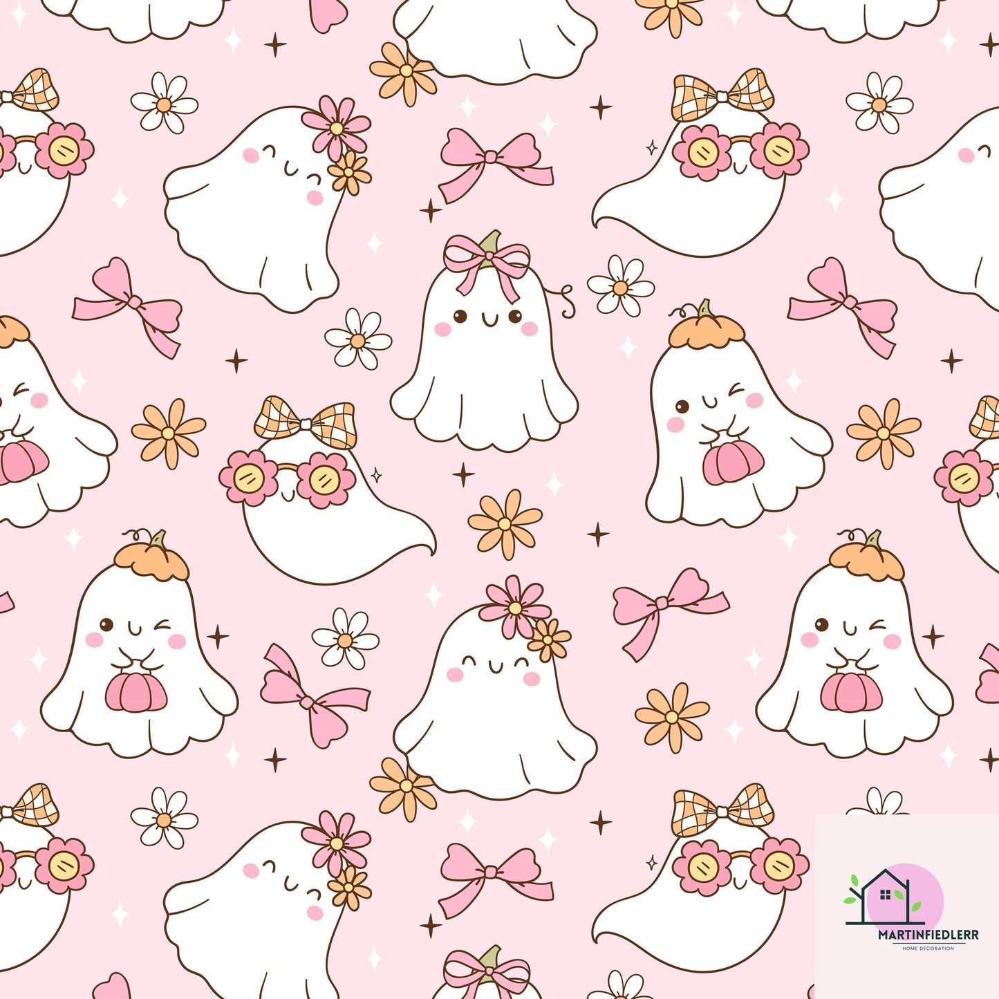 Girly Ghost Halloween Wrapping Paper: Pastel Kids Party Style