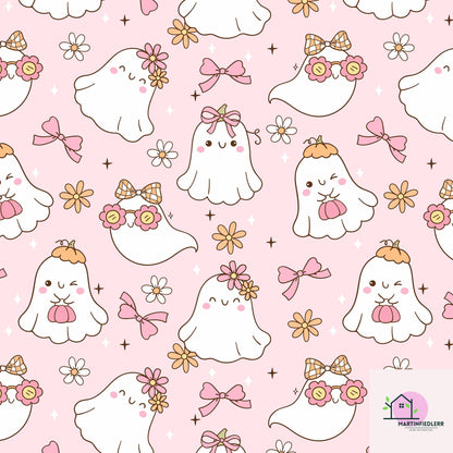 Girly Ghost Halloween Wrapping Paper: Pastel Kids Party Style