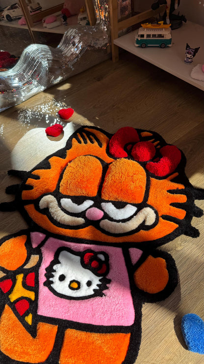 Angel Garfield Tufted Rug – Funny Puffy Cartoon Carpet, Handmade Fluffy Rug, Meme Decor for Bedroom or Living Room, Cute Gift for Fans