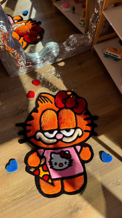 Angel Garfield Tufted Rug – Funny Puffy Cartoon Carpet, Handmade Fluffy Rug, Meme Decor for Bedroom or Living Room, Cute Gift for Fans
