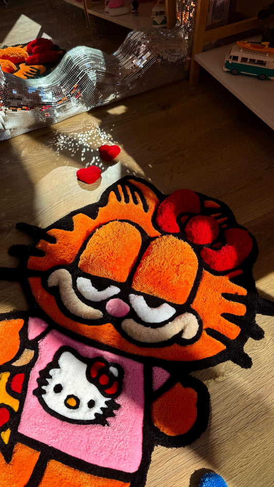 Angel Garfield Tufted Rug – Funny Puffy Cartoon Carpet, Handmade Fluffy Rug, Meme Decor for Bedroom or Living Room, Cute Gift for Fans