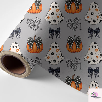 Pumpkin Ghost Halloween Wrapping Paper: Recycled Gingham Print
