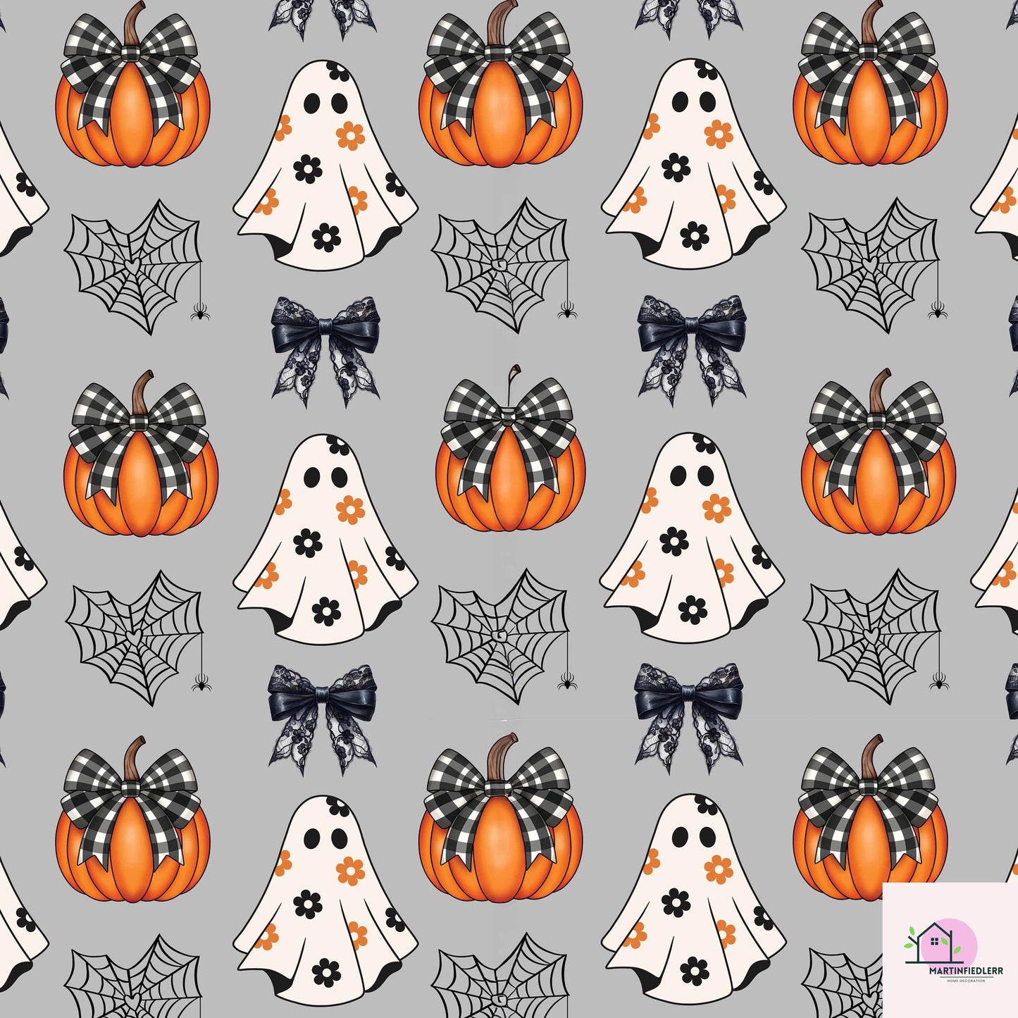Pumpkin Ghost Halloween Wrapping Paper: Recycled Gingham Print