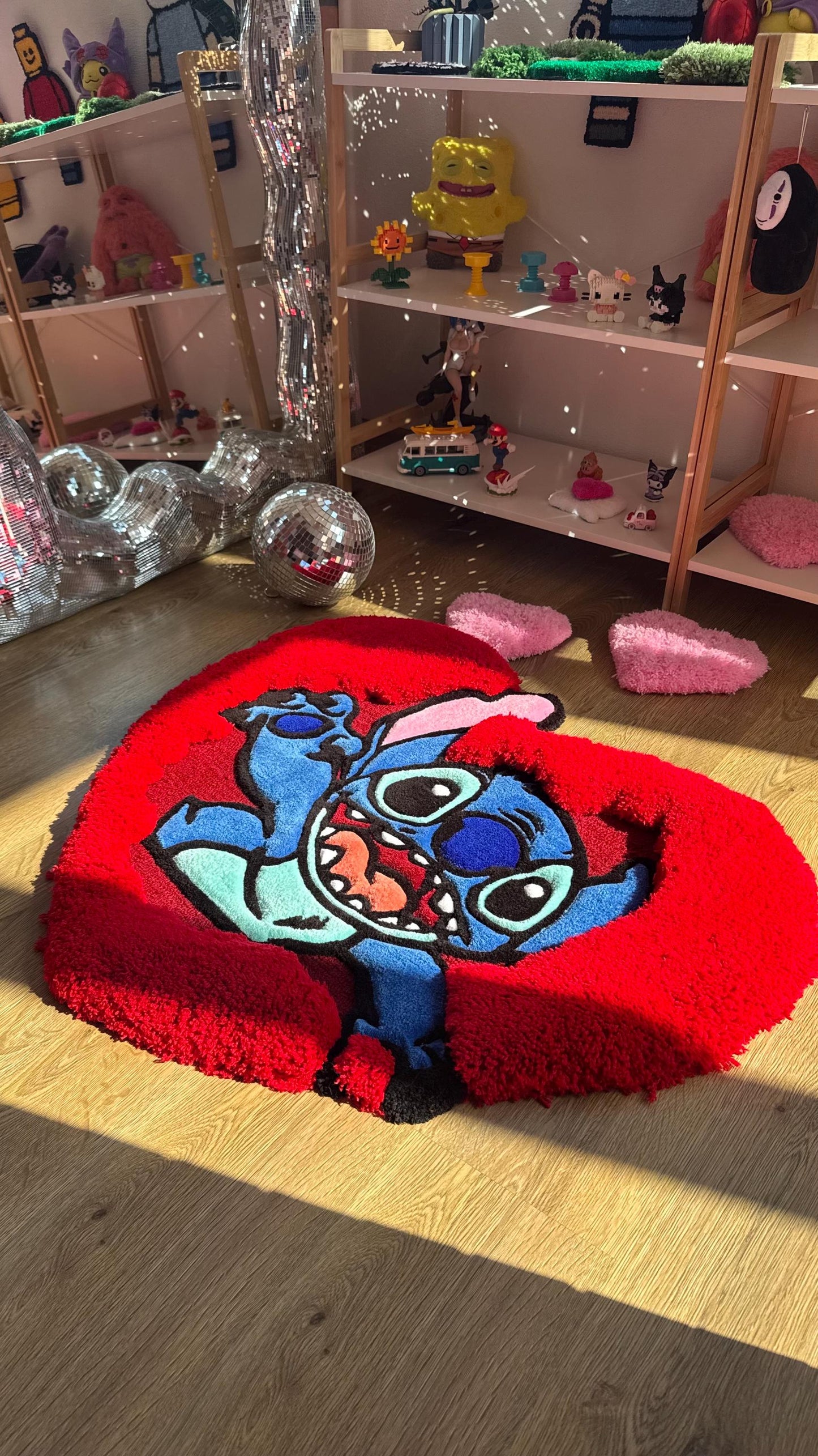 Puffy Heart Tufted Rug – Custom Handmade Cartoon Carpet, Love Cute Decor, Puffy Soft Rug for Anime Room Aesthetic or Gift | 2.7ft