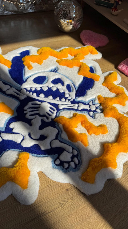 Skeleton Handmade Puffy Tufted Rug – Custom Handmade 3D Carpet, Fluffy Kawaii Goth Decor, Creepy-Cute Rug for Bedroom size 3 x 3 ft