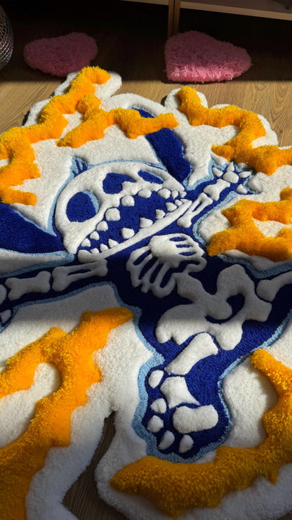 Skeleton Handmade Puffy Tufted Rug – Custom Handmade 3D Carpet, Fluffy Kawaii Goth Decor, Creepy-Cute Rug for Bedroom size 3 x 3 ft