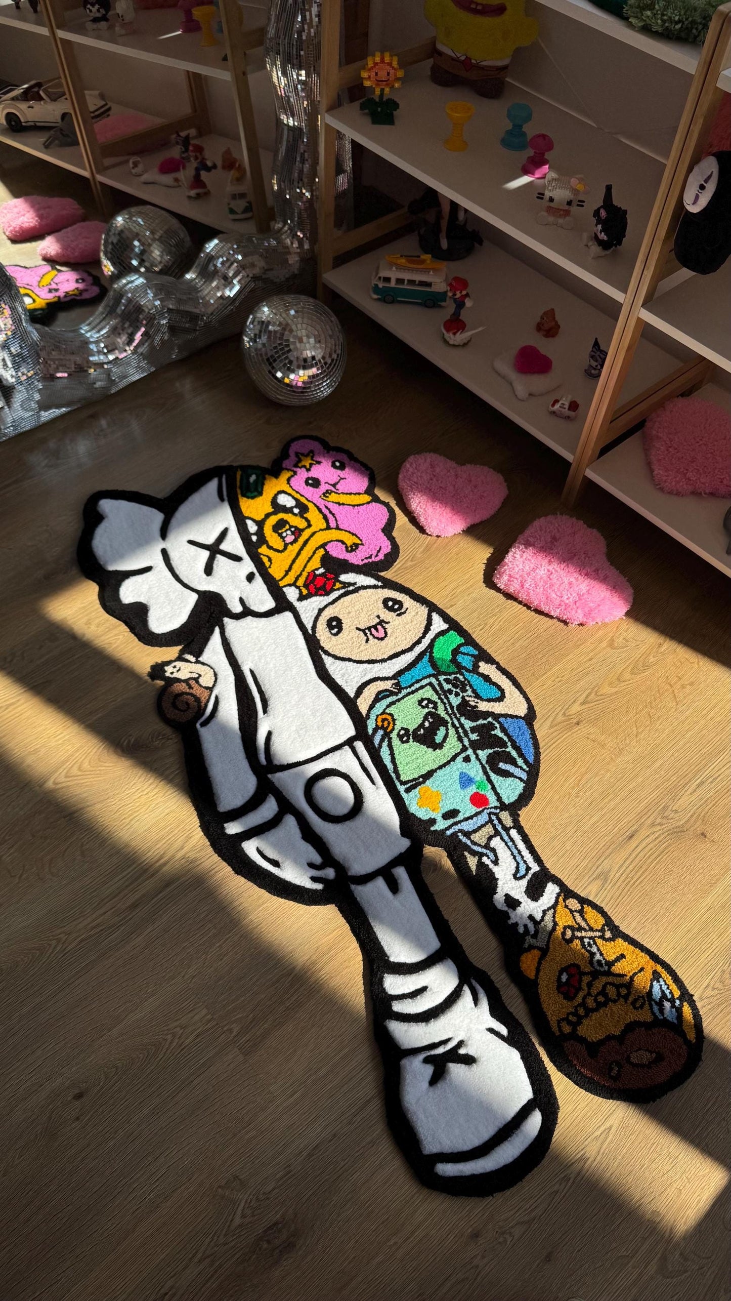 4 FT Half Skeleton Cartoon Tufted Rug – Custom Handmade 3D Carpet, Fluffy Kawaii Goth Decor, Creepy-Cute Rug for Bedroom