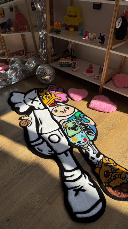 4 FT Half Skeleton Cartoon Tufted Rug – Custom Handmade 3D Carpet, Fluffy Kawaii Goth Decor, Creepy-Cute Rug for Bedroom