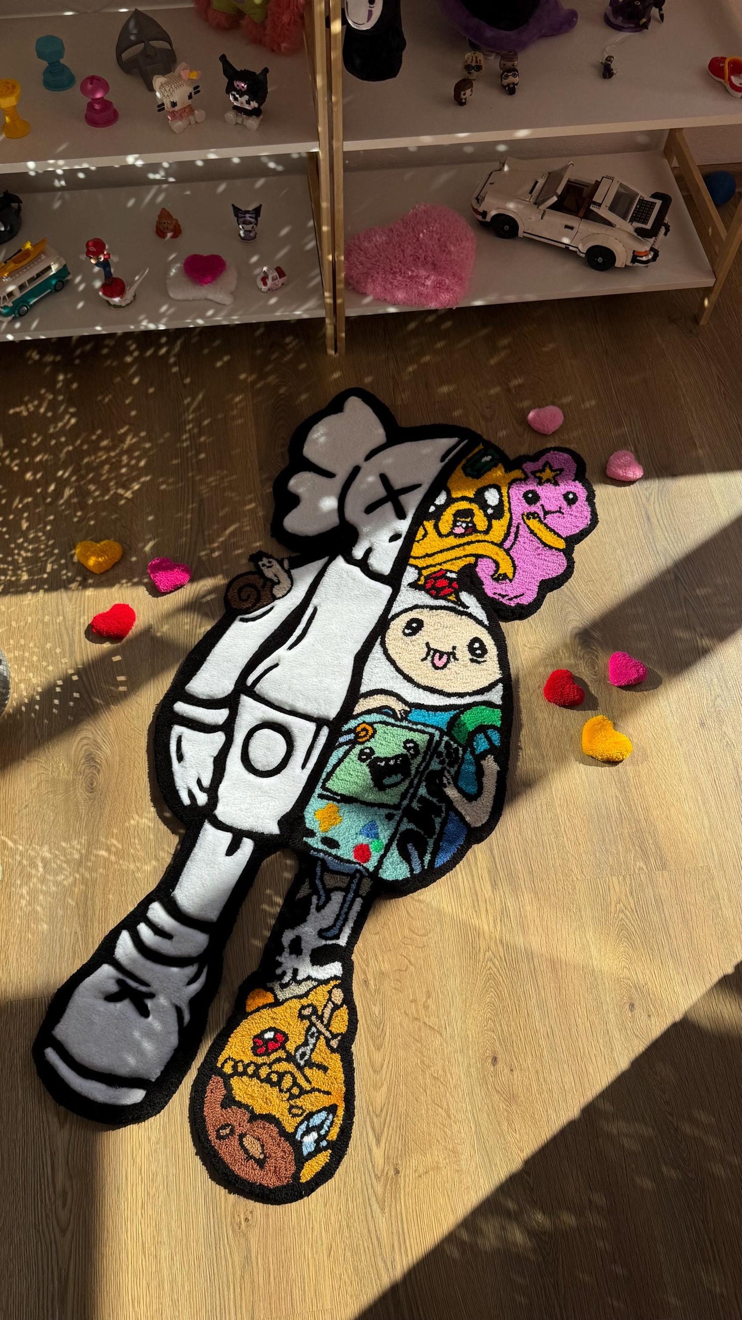 4 FT Half Skeleton Cartoon Tufted Rug – Custom Handmade 3D Carpet, Fluffy Kawaii Goth Decor, Creepy-Cute Rug for Bedroom