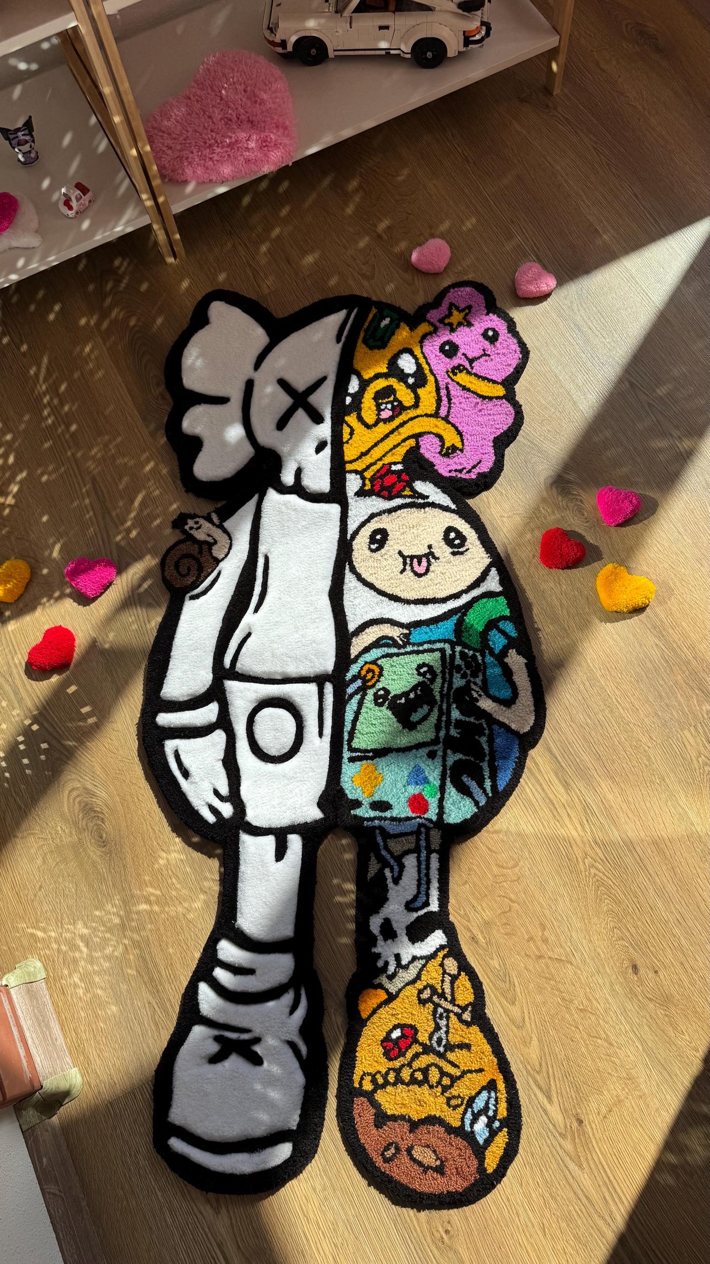 4 FT Half Skeleton Cartoon Tufted Rug – Custom Handmade 3D Carpet, Fluffy Kawaii Goth Decor, Creepy-Cute Rug for Bedroom