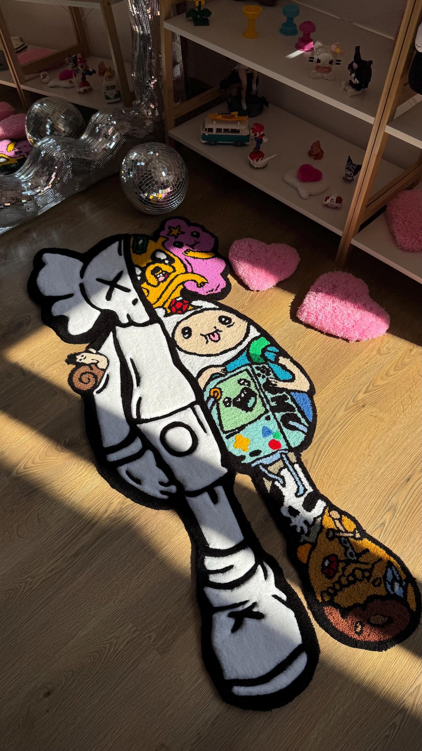 4 FT Half Skeleton Cartoon Tufted Rug – Custom Handmade 3D Carpet, Fluffy Kawaii Goth Decor, Creepy-Cute Rug for Bedroom